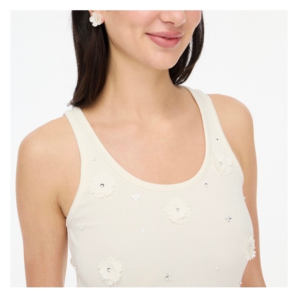 J CREW Ribbed Flower & Silver Bead Embellished Tank Top — Women’s MEDIUM — White - Picture 4 of 8